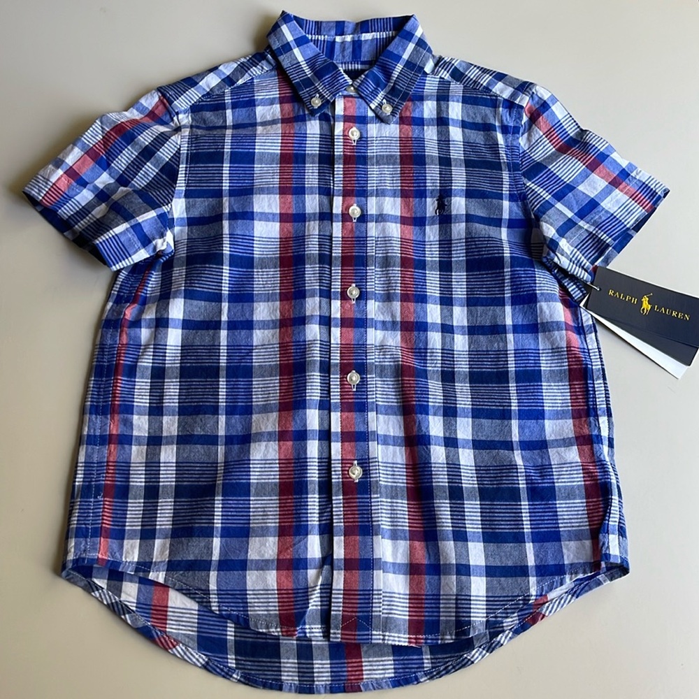 Ralph Lauren Cotton Red, White & Blue Madras Plaid Short Sleeve Button Down